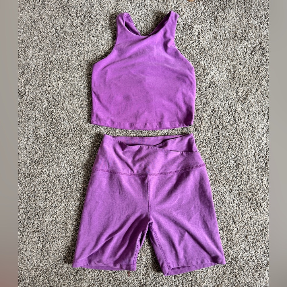 Beyond Yoga Pink Cropped Tank and Biker Shorts | Top S, Shorts M